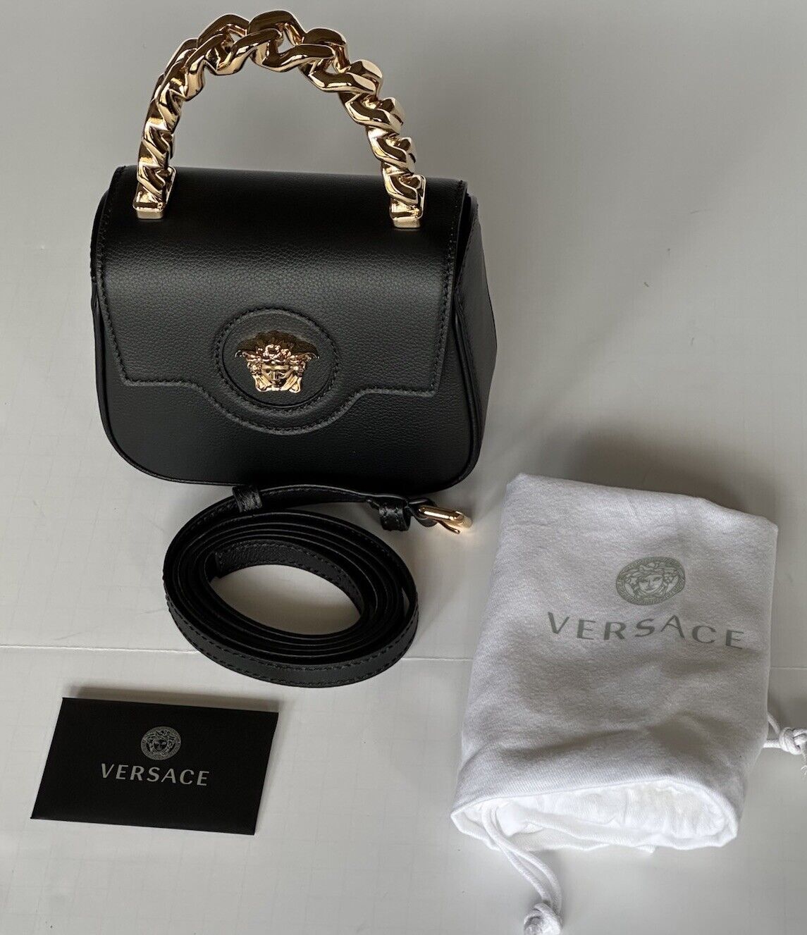 Versace Leather Black and Gold Chain Mini Top Handle Bag 1003016 IT NWT $1650