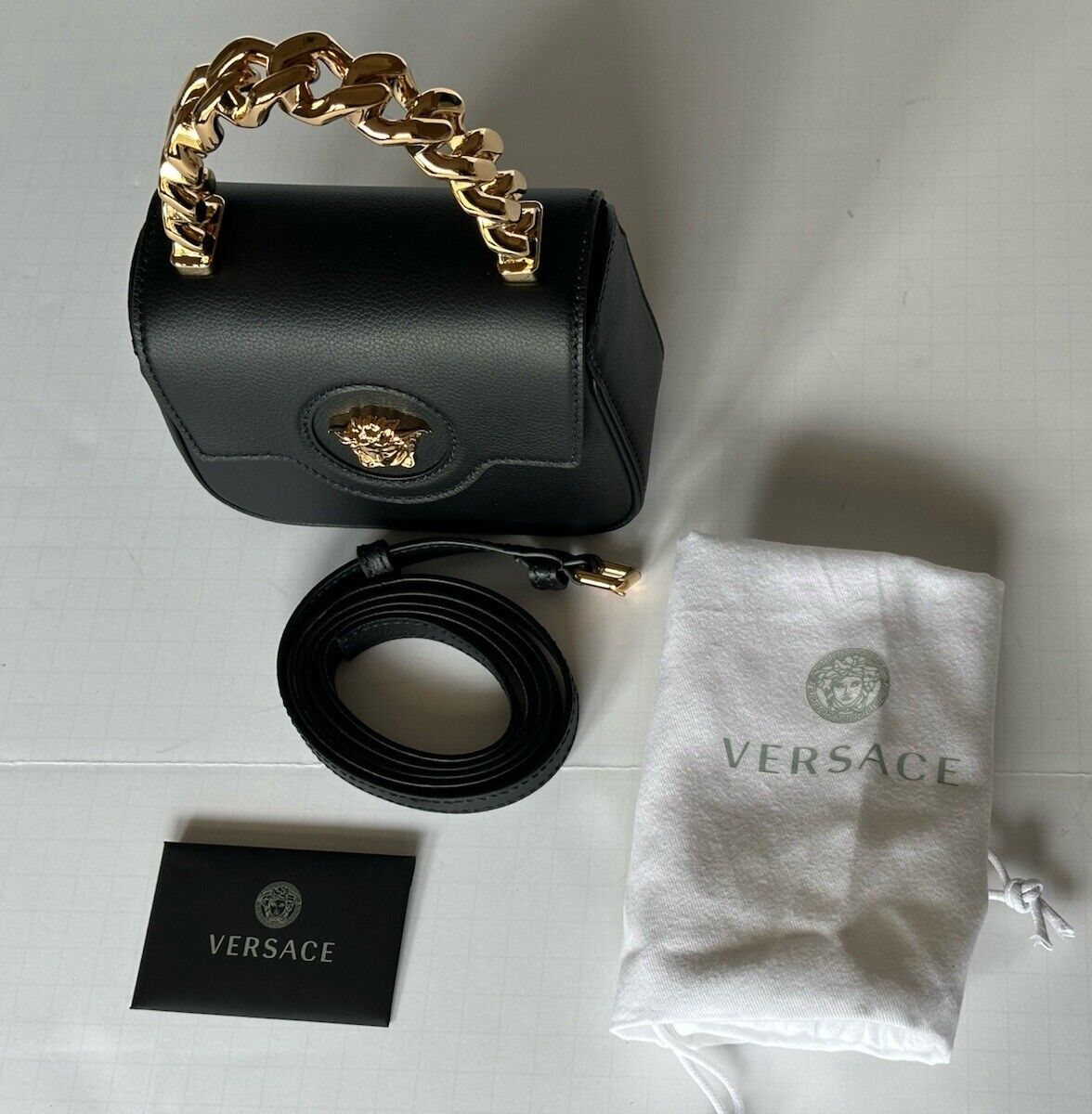 Versace Leather Black and Gold Chain Mini Top Handle Bag 1003016 IT NWT $1650