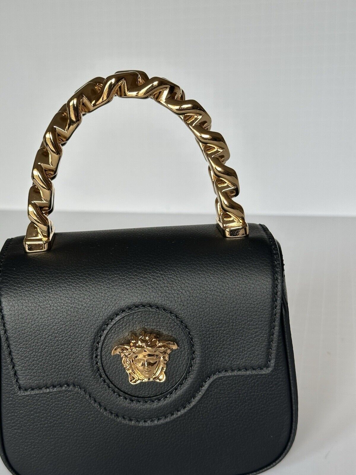 Versace Leather Black and Gold Chain Mini Top Handle Bag 1003016 IT NWT $1650