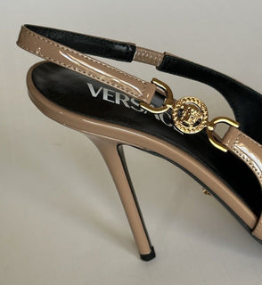 Versace Sling Back Womens Leather Pump Shoes Blush 8 US (38) 1012127 IT NIB $850