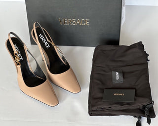 Versace Sling Back Womens Leather Pump Shoes Blush 8 US (38) 1012127 IT NIB $850