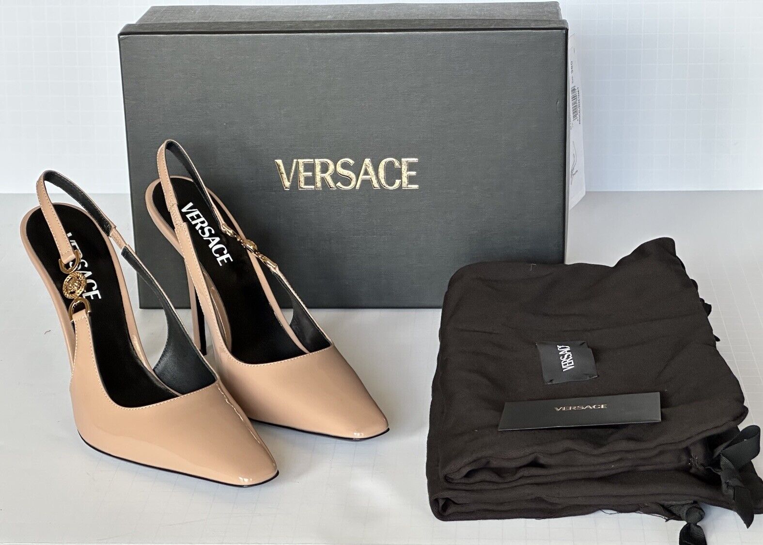 Versace Sling Back Leather Pump Shoes Blush 9.5 US (39.5 Eu) 1013740 IT NIB $850