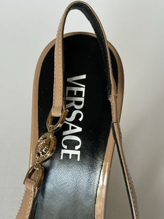 Versace Sling Back Leather Pump Shoes Blush 10 US (40 Euro) 1012127 IT NIB $850