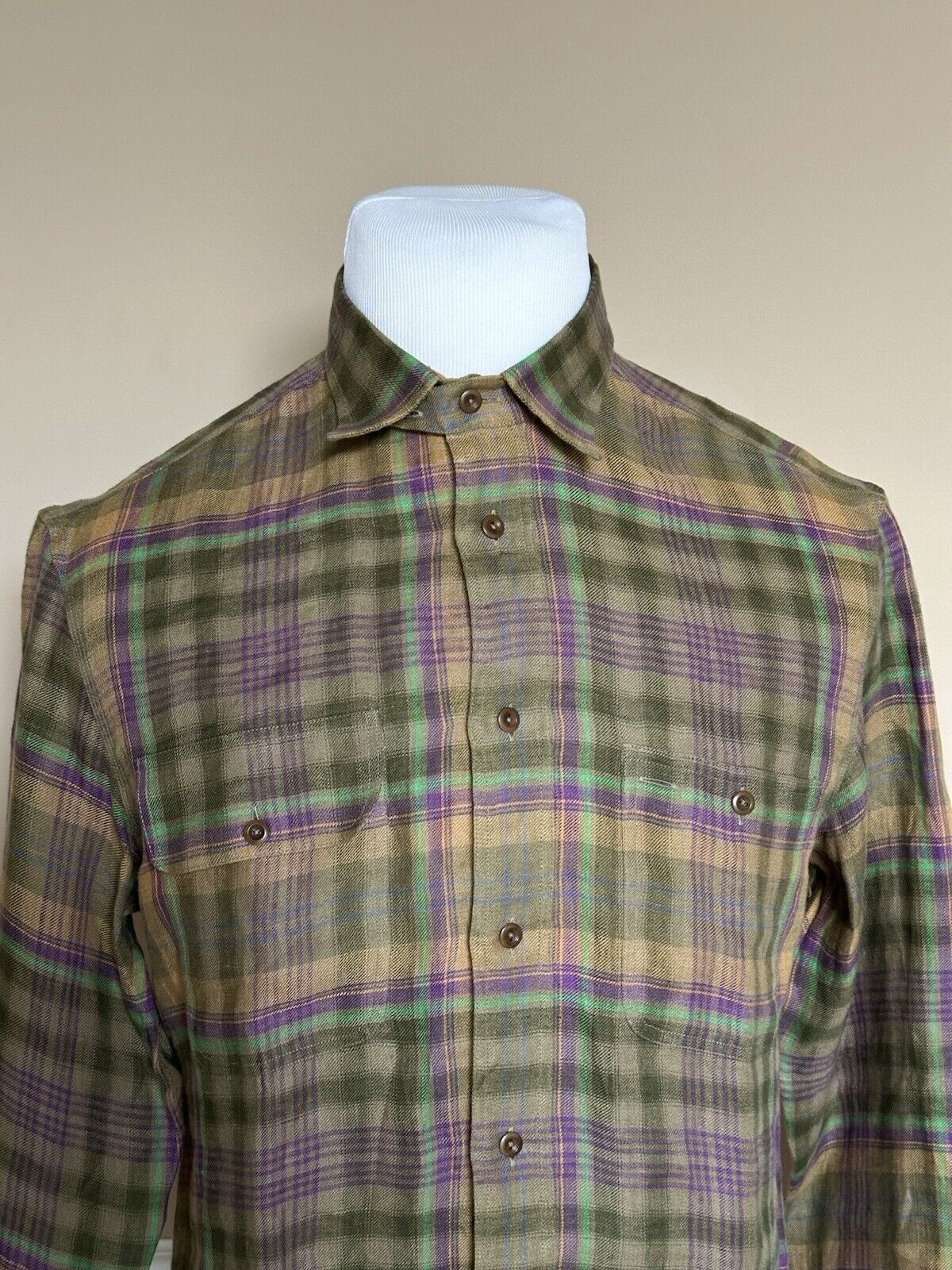 Ralph Lauren Purple Label Olive Men's Linen Shirt M Made in Italy NWT $595