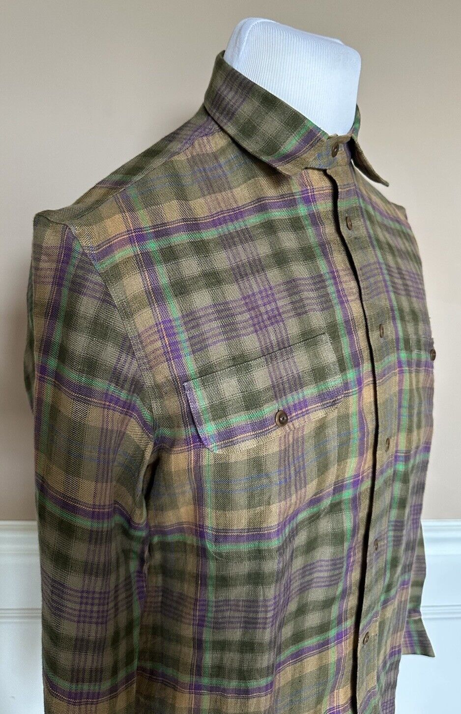 Ralph Lauren Purple Label Olive Men's Linen Shirt M Made in Italy NWT $595