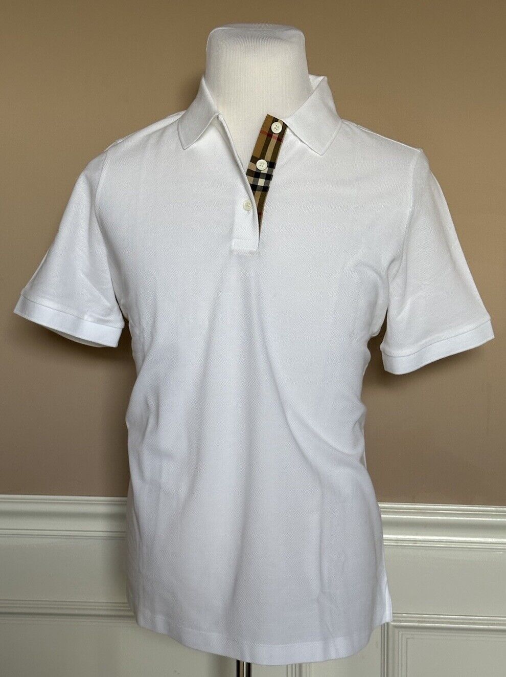 Burberry Check White Short Sleeve Cotton Polo Shirt XL (Fits L) 8066900 NWT $410