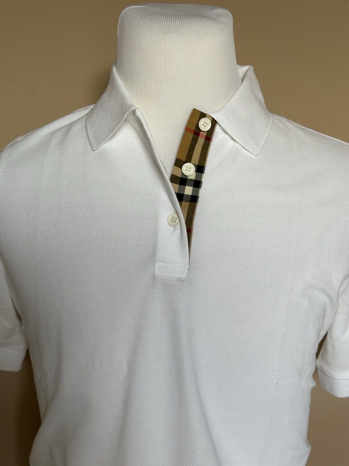 Burberry Check White Short Sleeve Cotton Polo Shirt XL (Fits L) 8066900 NWT $410