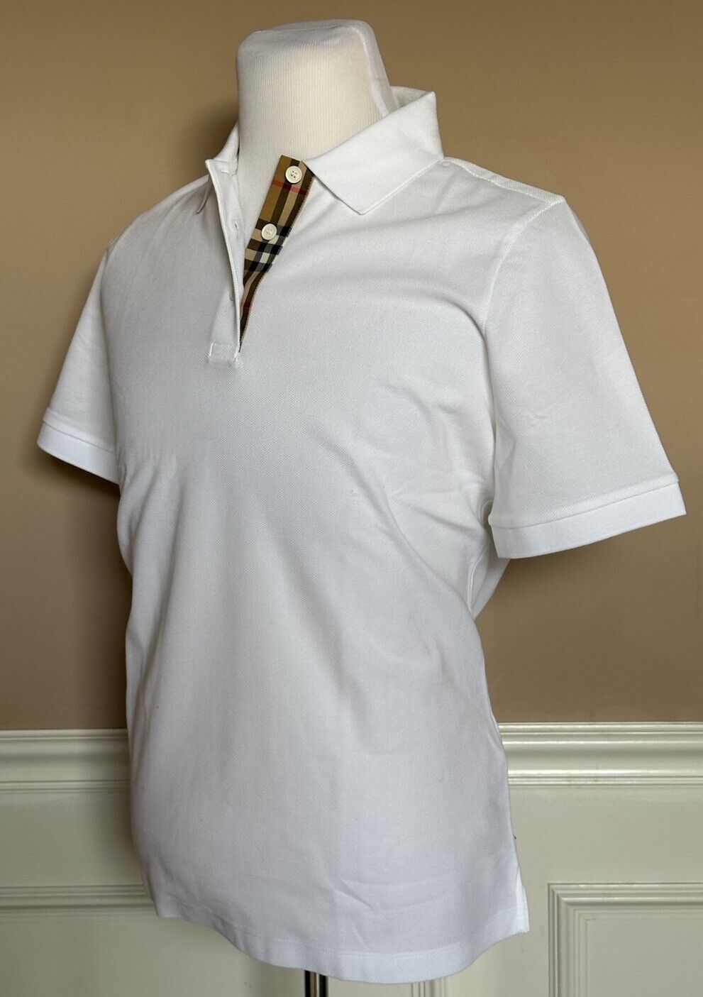 Burberry Check White Short Sleeve Cotton Polo Shirt XL (Fits L) 8066900 NWT $410