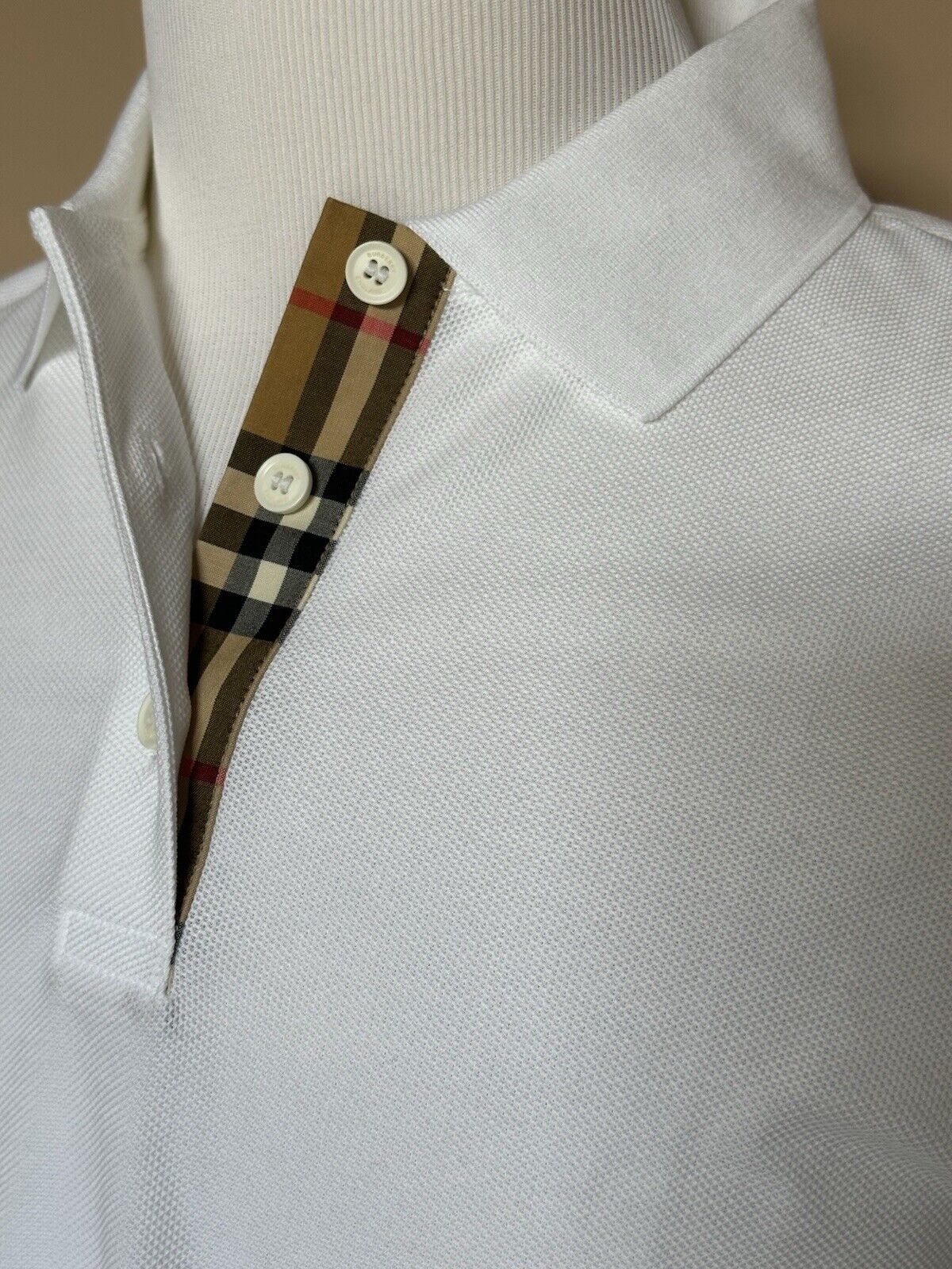 Burberry Check White Short Sleeve Cotton Polo Shirt XL (Fits L) 8066900 NWT $410