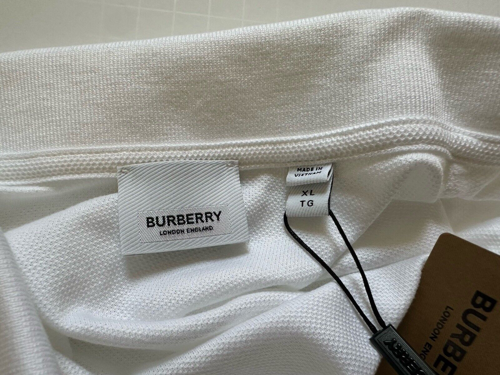 Burberry Check White Short Sleeve Cotton Polo Shirt XL (Fits L) 8066900 NWT $410