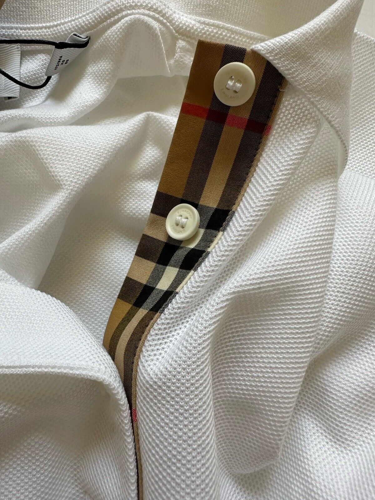 Burberry Check White Short Sleeve Cotton Polo Shirt XL (Fits L) 8066900 NWT $410