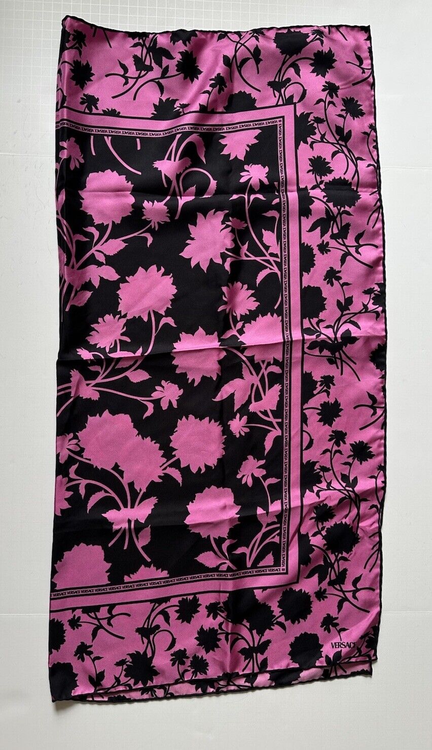 Versace Twill Organic Silk Floral Foulard Pink Scarf 35”x 35” 1001600 New $450