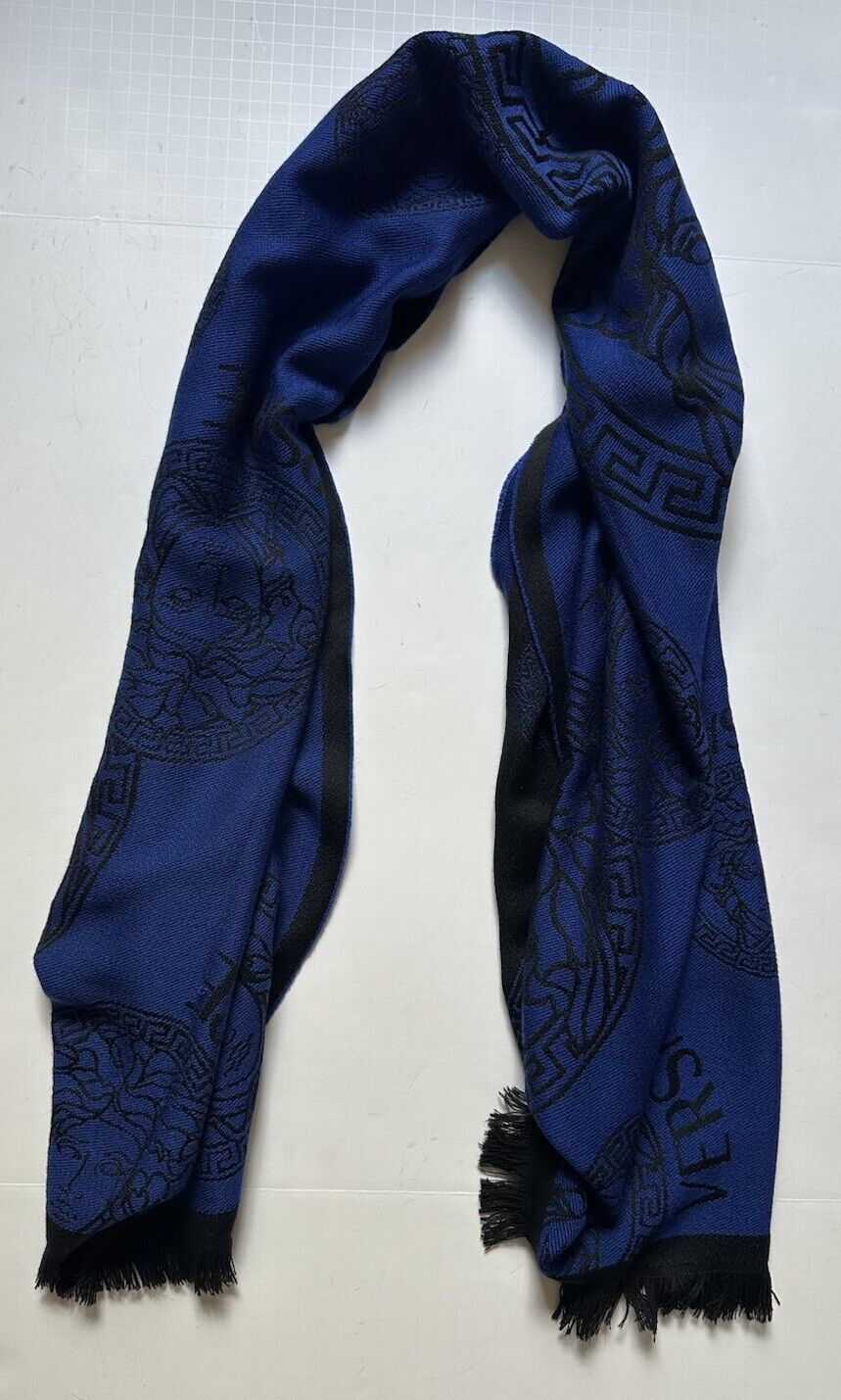 Versace Medusa Jacquard Wool Blue Scarf 70”Lx26.5”W Italy 1001596 NWT $590