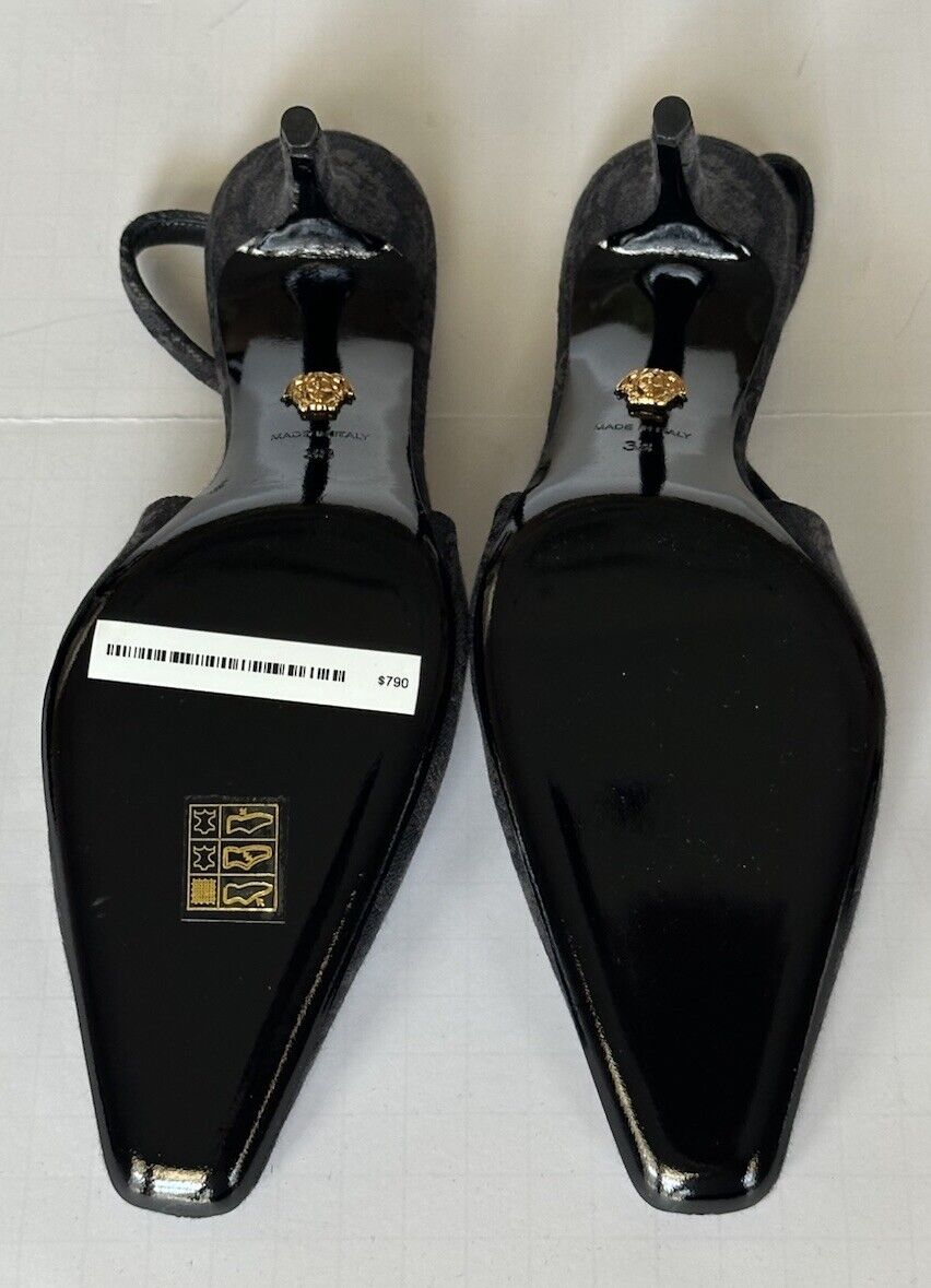 Versace Sling Back Womens Leather Pump Shoes Black 8 US (38) 1012428 IT NIB $790