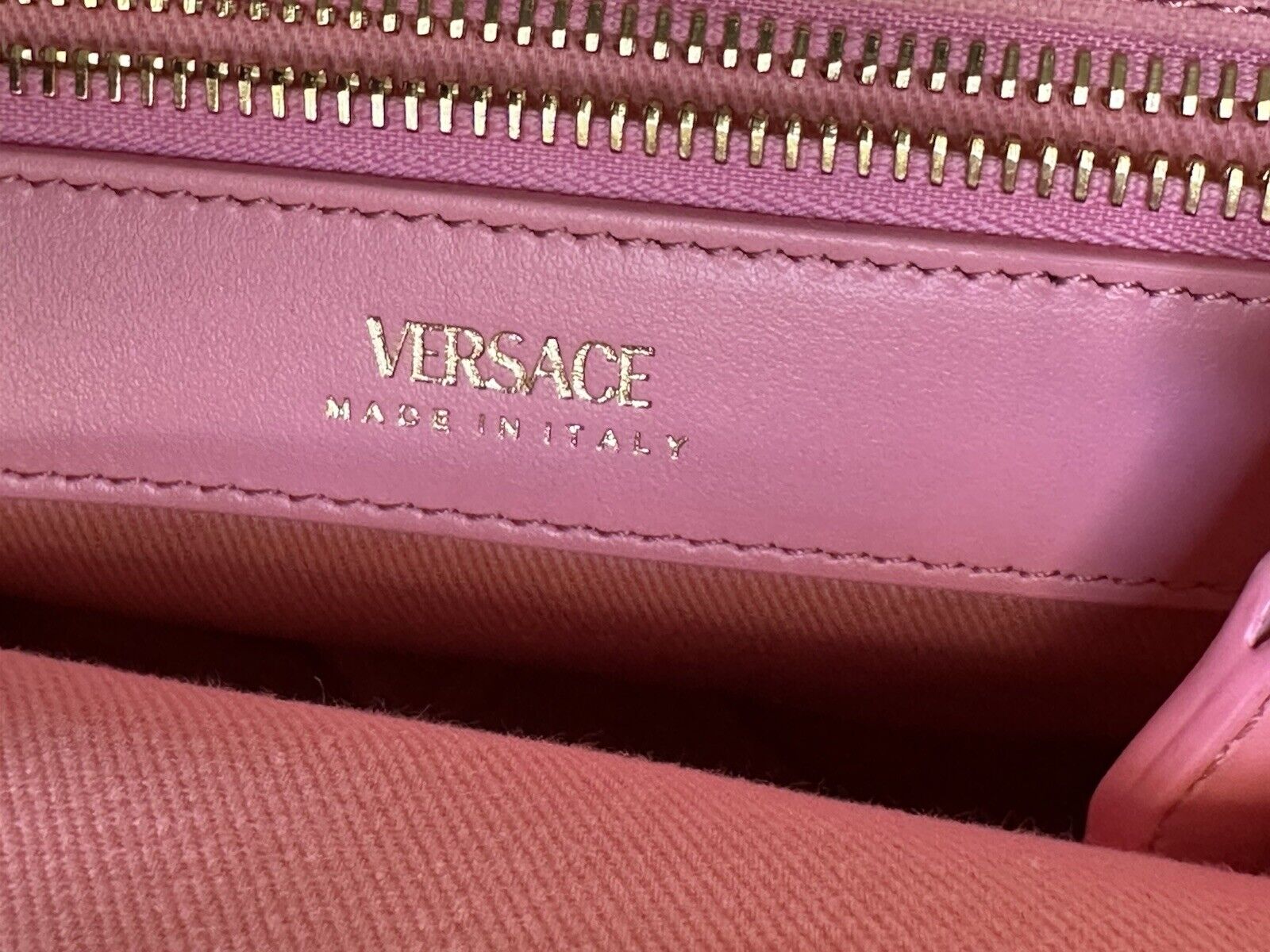 Versace Top Handle Small Tote Fabric/Leather Pink/Gold Bag 1014570 IT NWT $1275