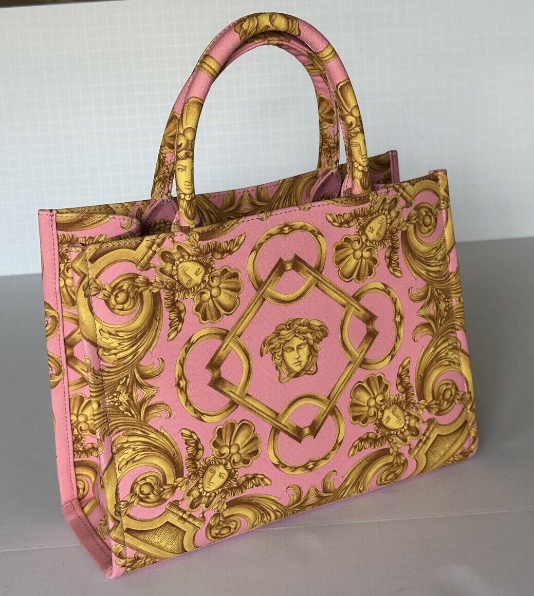 Versace Top Handle Small Tote Fabric/Leather Pink/Gold Bag 1014570 IT NWT $1275