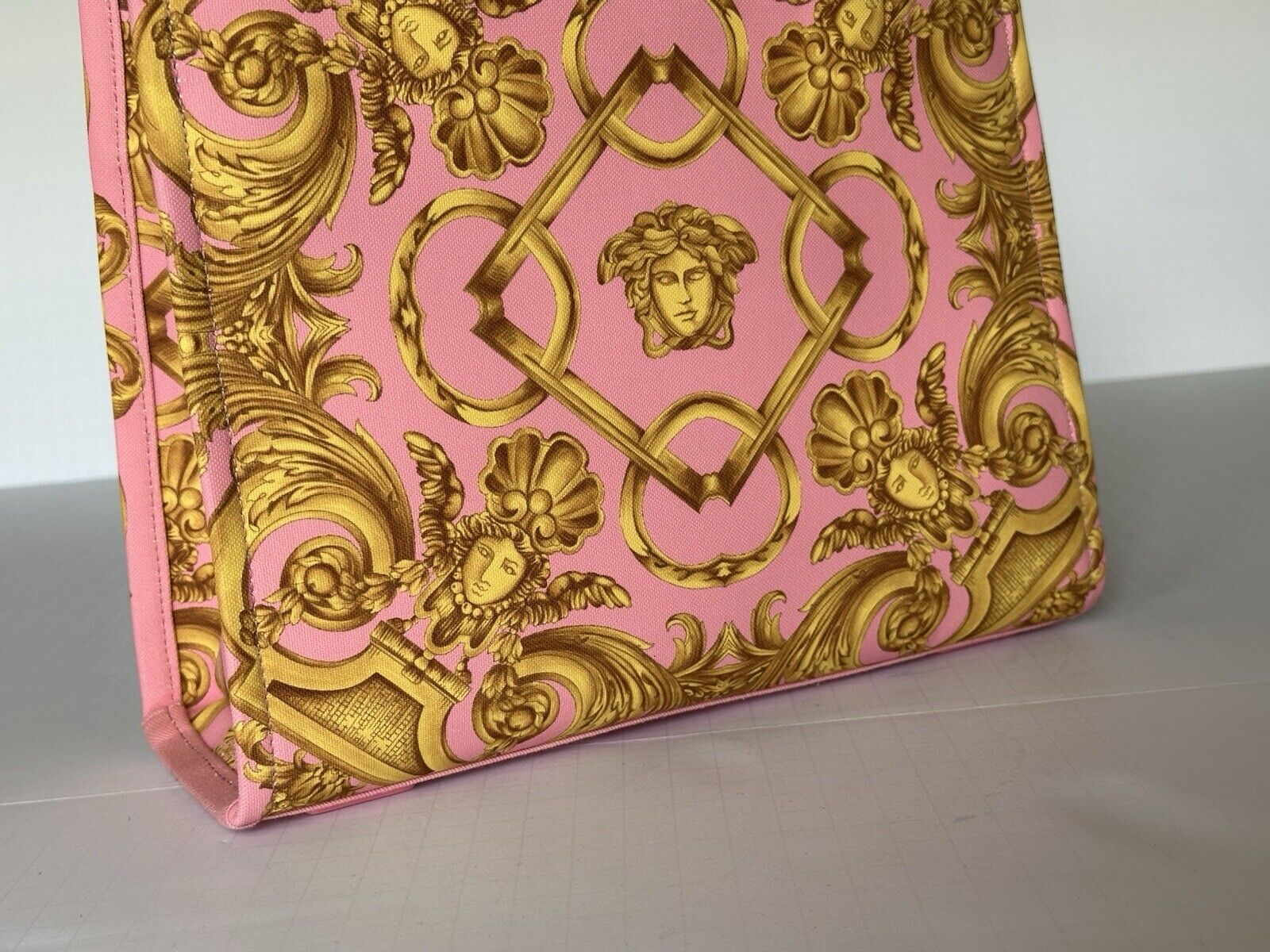 Versace Top Handle Small Tote Fabric/Leather Pink/Gold Bag 1014570 IT NWT $1275