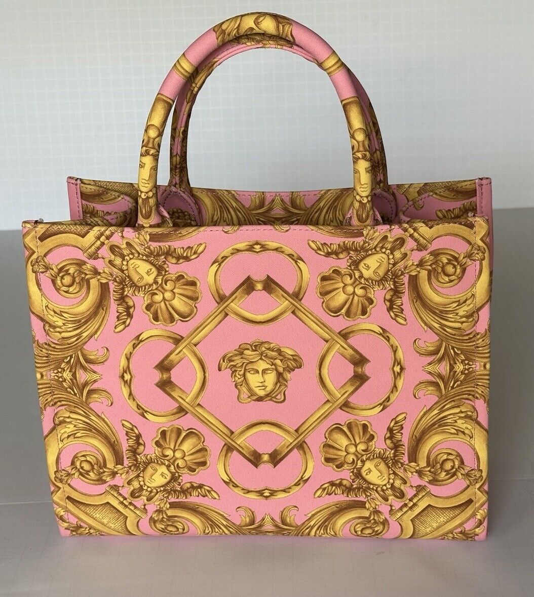 Versace Top Handle Small Tote Fabric/Leather Pink/Gold Bag 1014570 IT NWT $1275