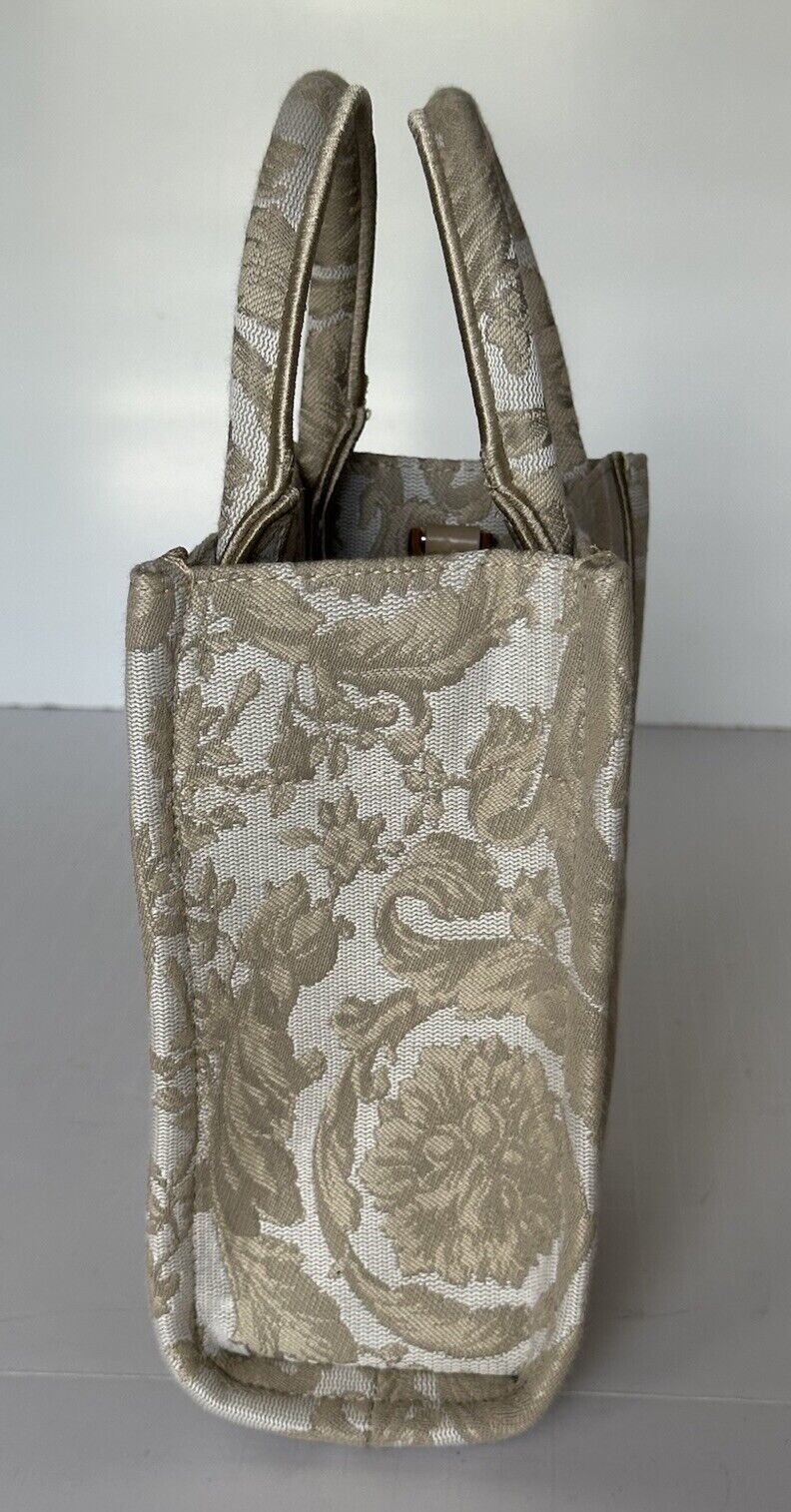 Versace Top Handle Barocco Mini Tote Fabric/Leather Beige Bag 1010951 New $1275