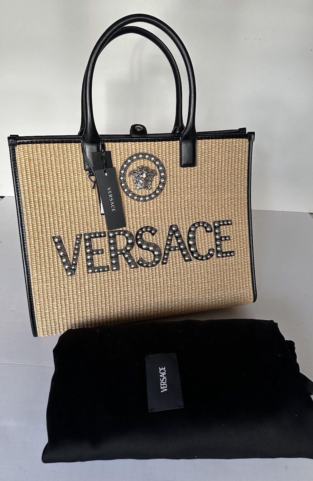 Versace Medusa Top Handle Large Tote Fabric/Leather Bag 1004741 IT NWT $2075