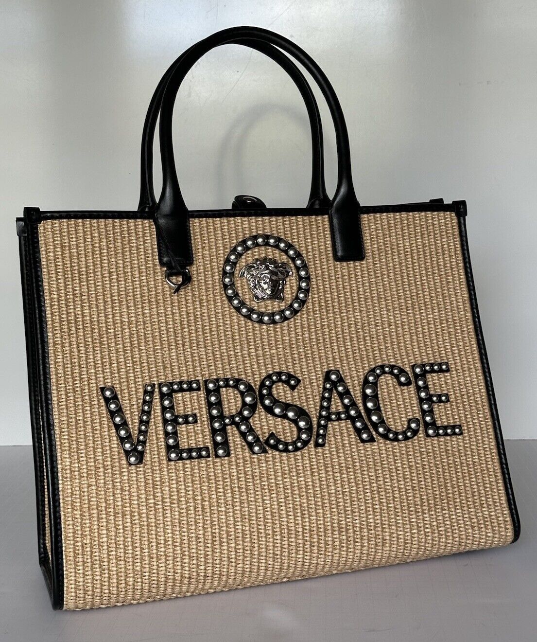 Versace Medusa Top Handle Large Tote Fabric/Leather Bag 1004741 IT NWT $2075