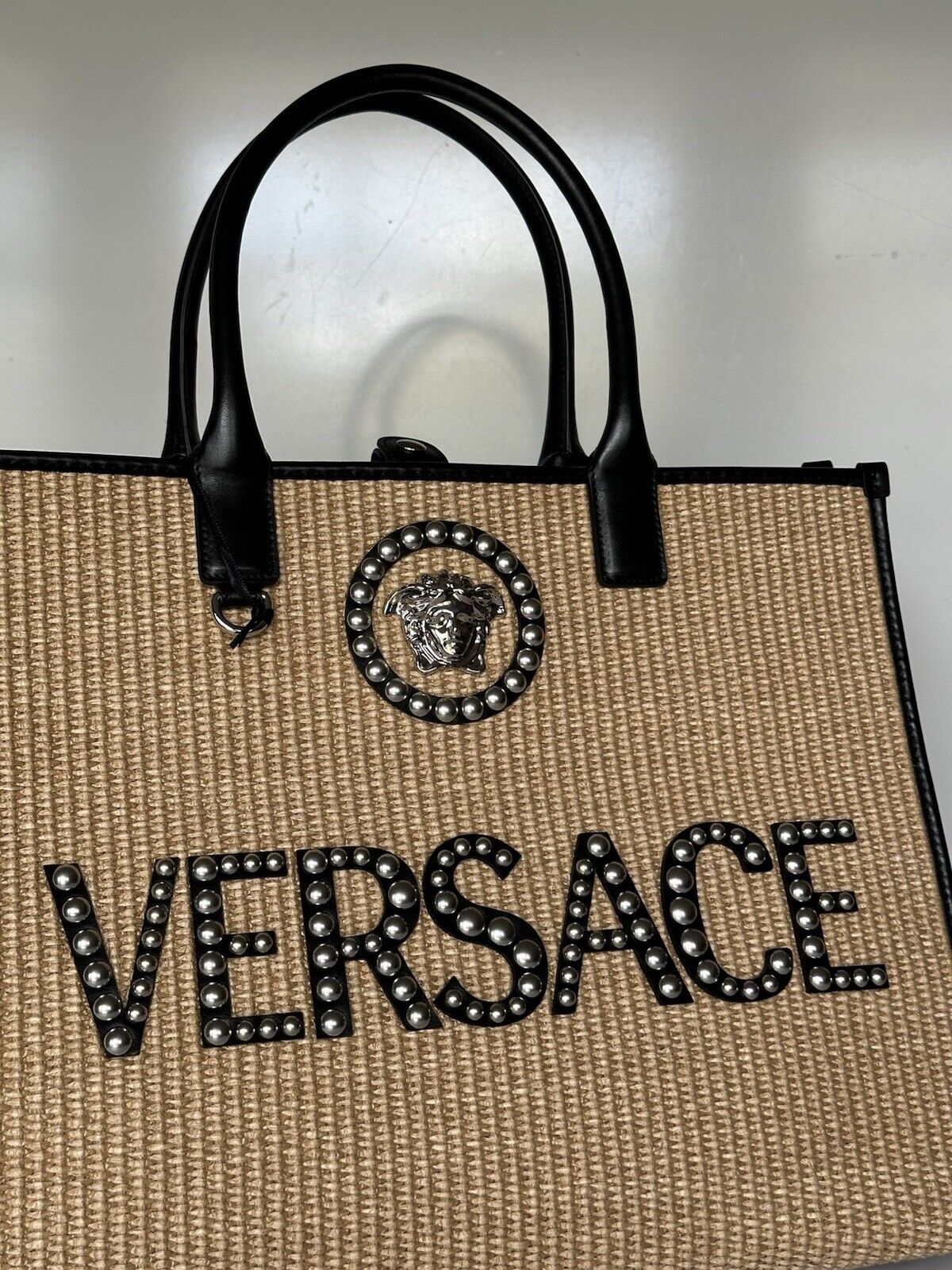 Versace Medusa Top Handle Large Tote Fabric/Leather Bag 1004741 IT NWT $2075