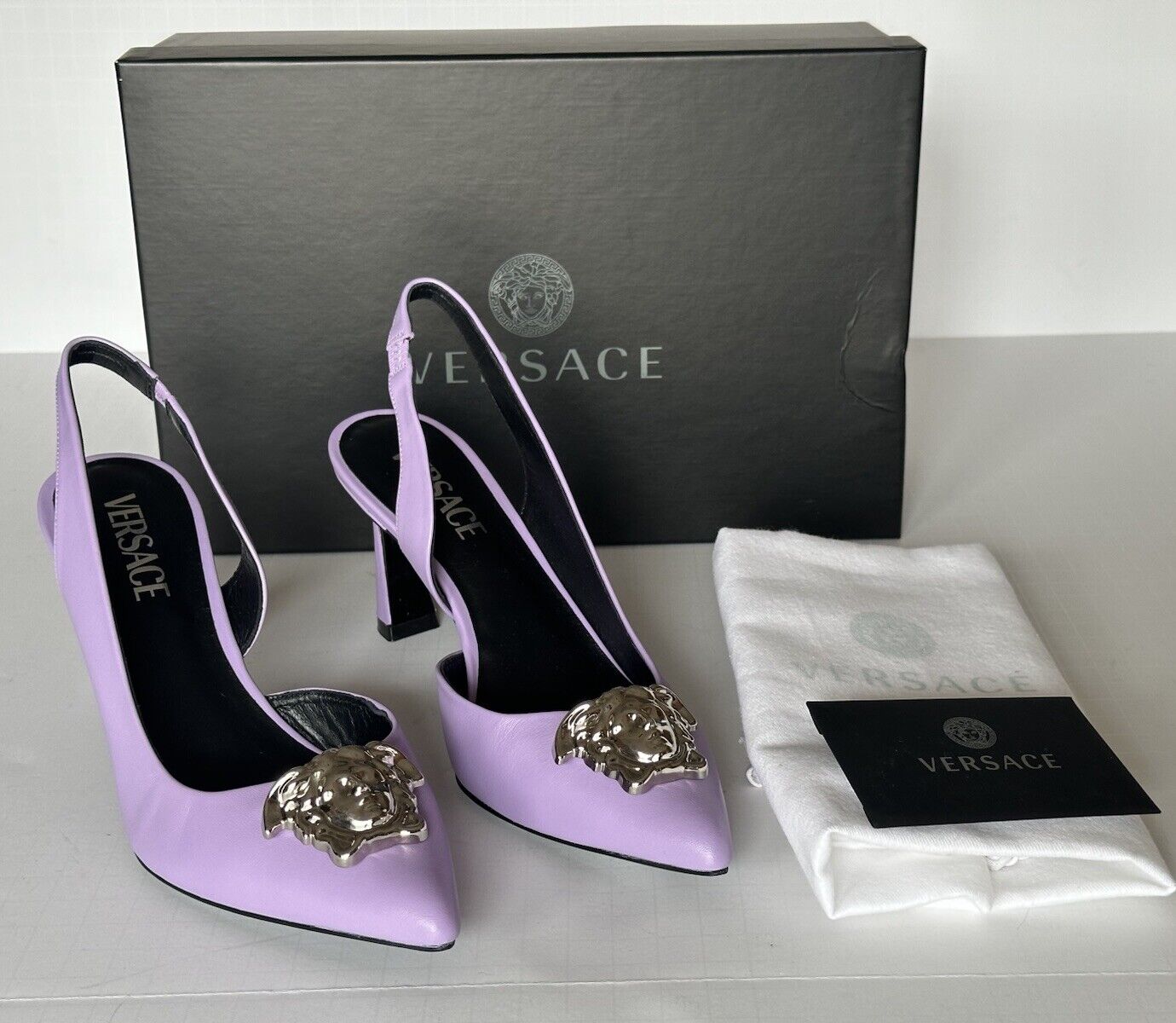 Versace Sling Back Womens Leather Pump Shoes Baby Violet 7 US (37) 1009701 $1050