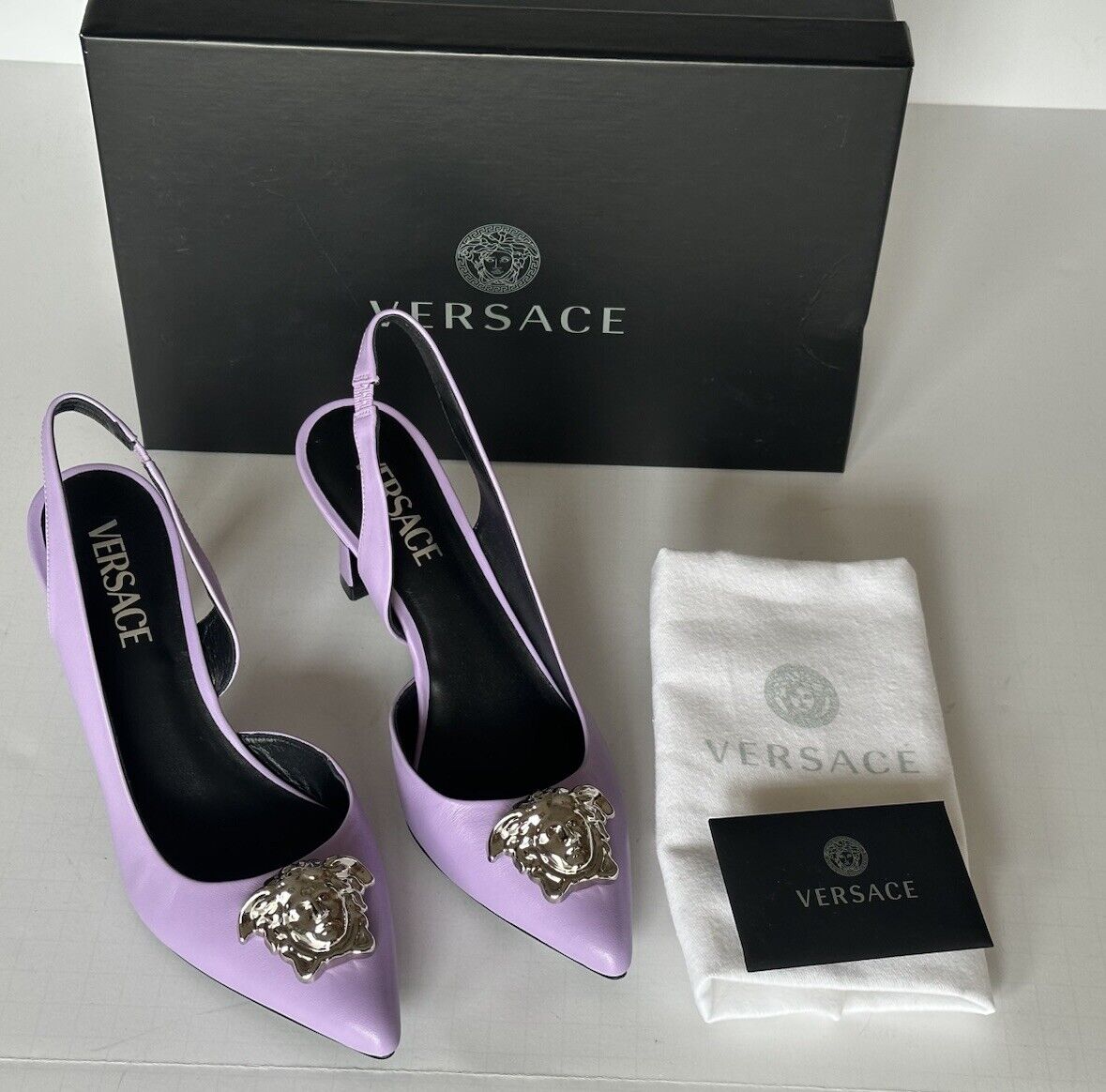 Versace Sling Back Womens Leather Pump Shoes Baby Violet 7 US (37) 1009701 $1050