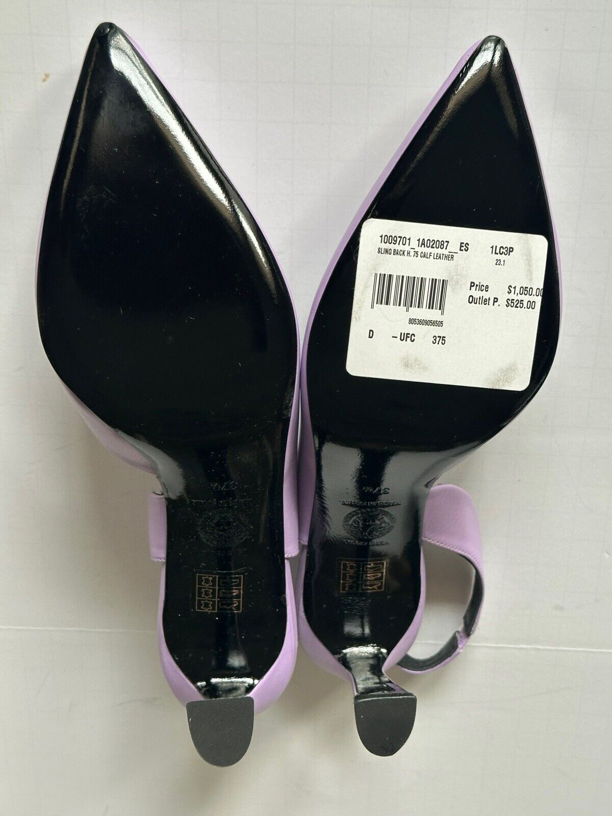 Versace Sling Back Women‘s Leather Pump Shoes Baby Violet 7.5 US 1009701 $1050