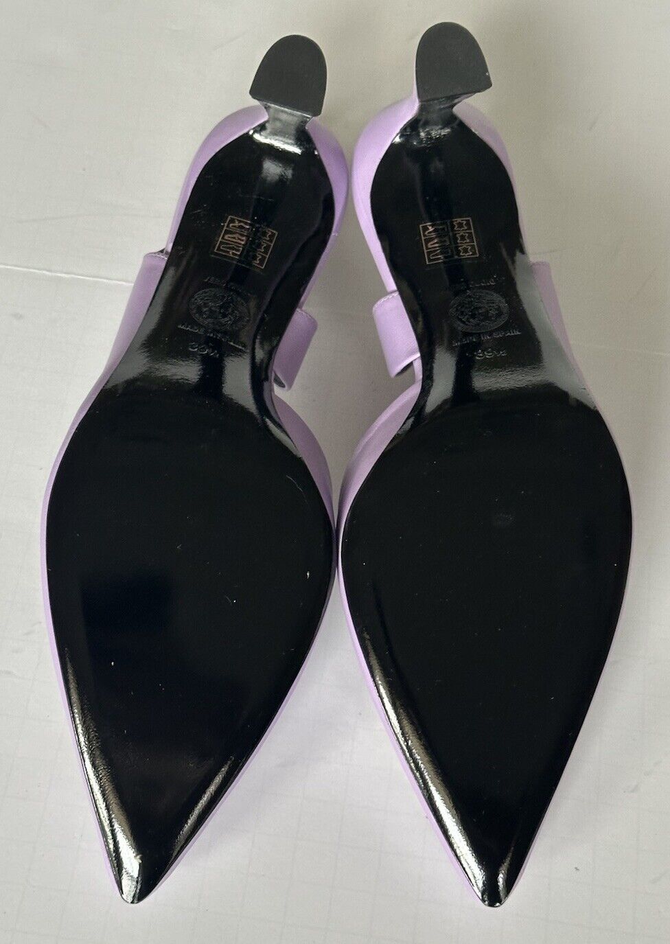 Versace Sling Back Women‘s Leather Pump Shoes Baby Violet 9.5 US 1009701 $1050