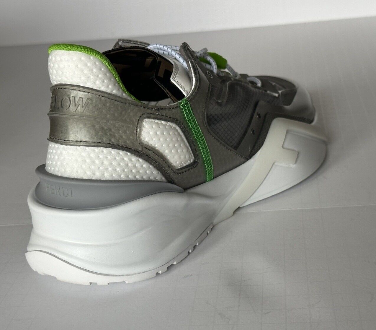 Fendi Flow Men's Gray/White/Green Sneakers 11 US (Fendi 10) 7E1583 IT NIB $930