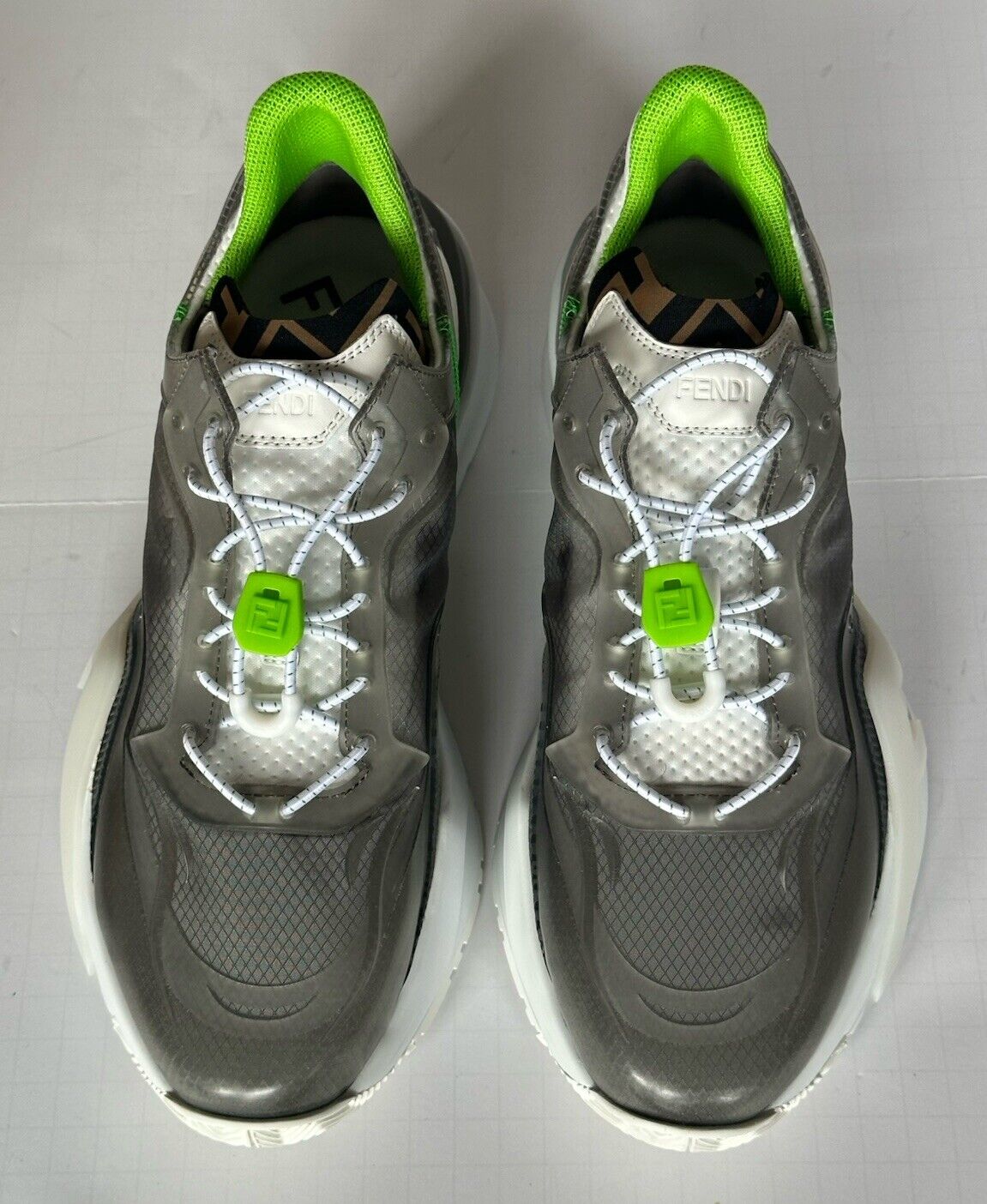 Fendi Flow Men's Gray/White/Green Sneakers 11 US (Fendi 10) 7E1583 IT NIB $930