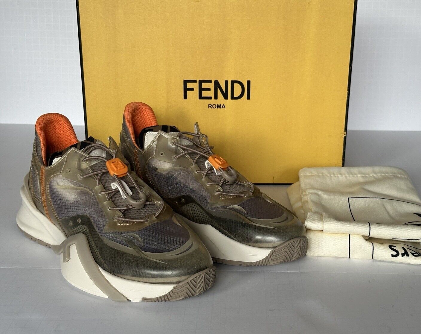 Fendi Flow Men's Gray/Orange Sneakers 11 US (Fendi 10) 7E1583 Italy NIB $930