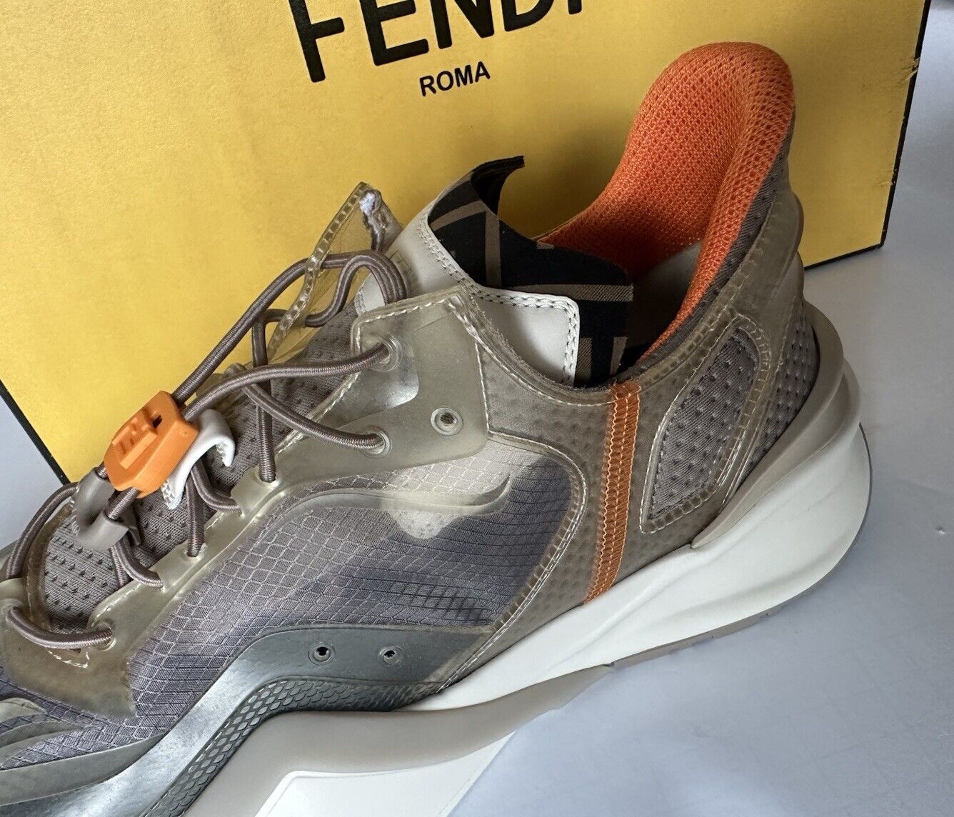 Fendi Flow Men's Gray/Orange Sneakers 11 US (Fendi 10) 7E1583 Italy NIB $930