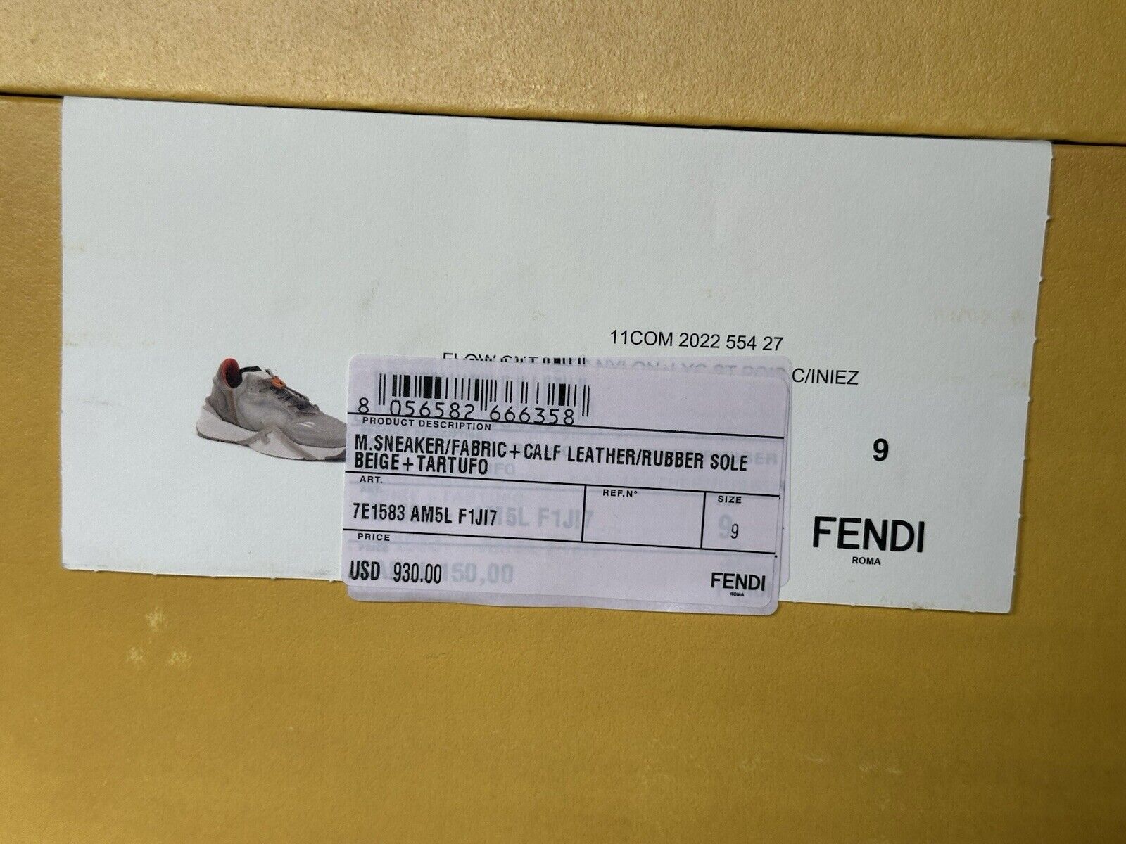 Fendi Flow Men's Gray/Orange Sneakers 10 US (Fendi 9) 7E1583 Italy NIB $930