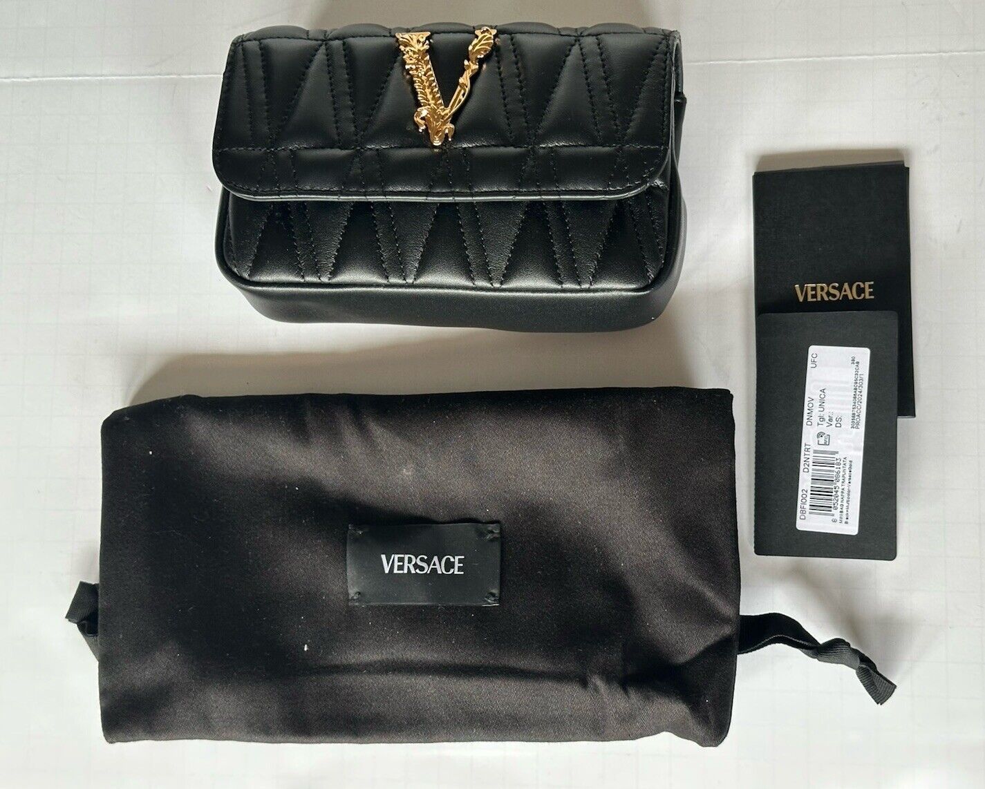 Versace Virtus Quilted Leather Black Crossbody Mini Shoulder Bag DBFI002 NWT