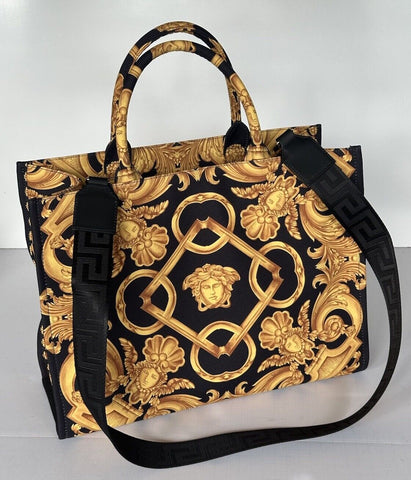 Versace Top Handle Small Tote Fabric/Leather Black/Gold Bag 1014570 IT NWT