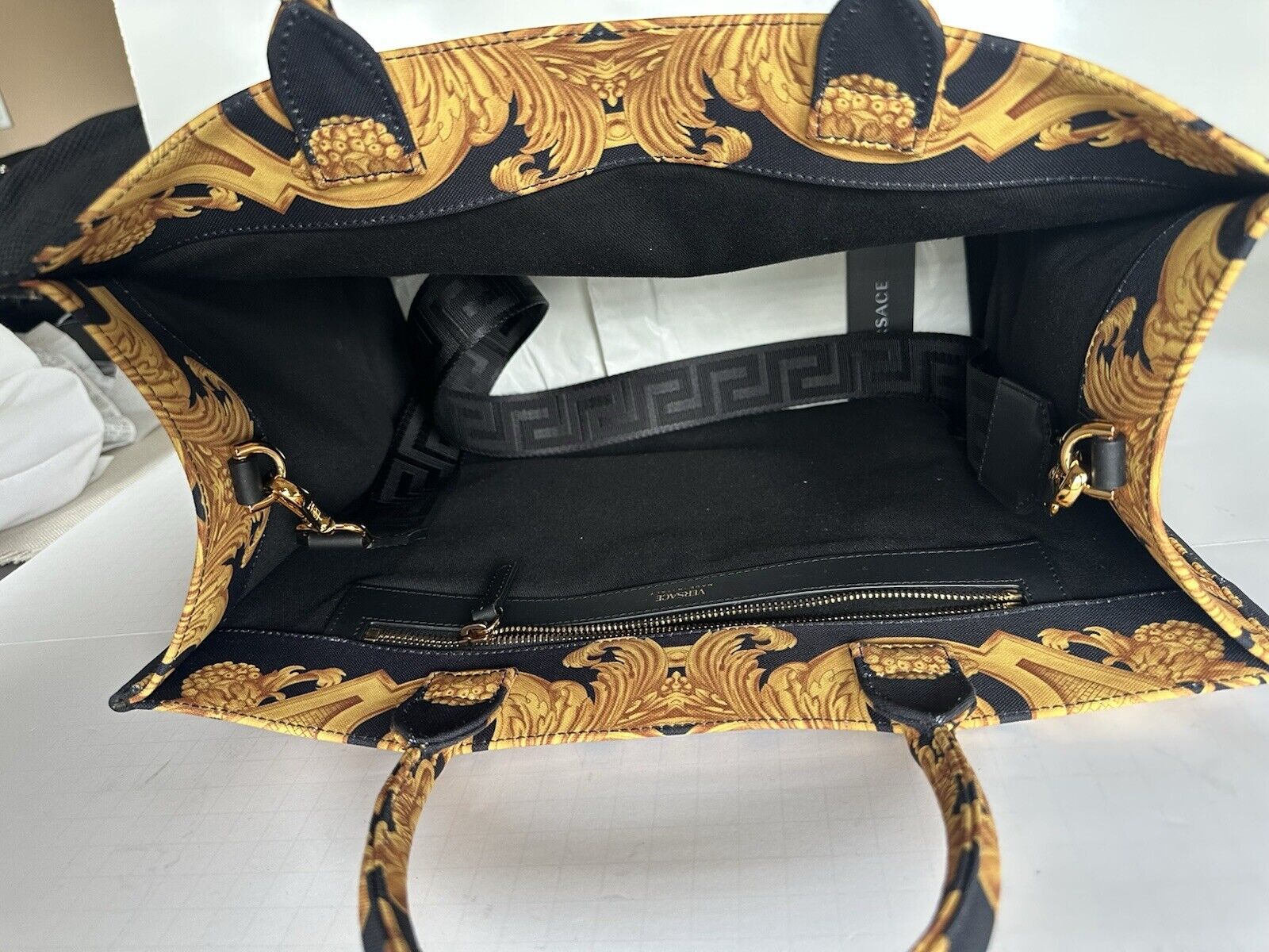 Versace Top Handle Small Tote Fabric/Leather Black/Gold Bag 1014570 IT NWT