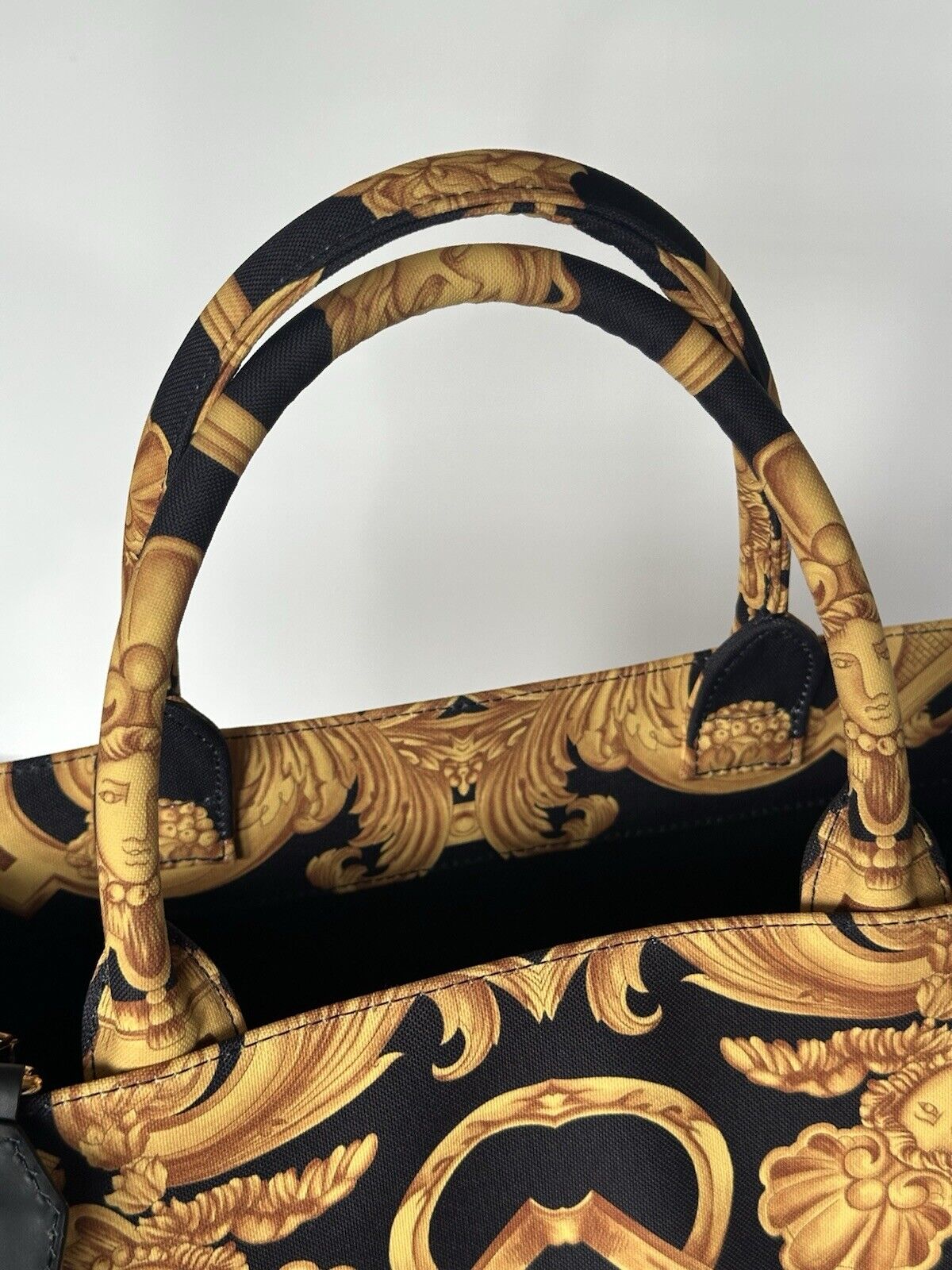 Versace Top Handle Small Tote Fabric/Leather Black/Gold Bag 1014570 IT NWT