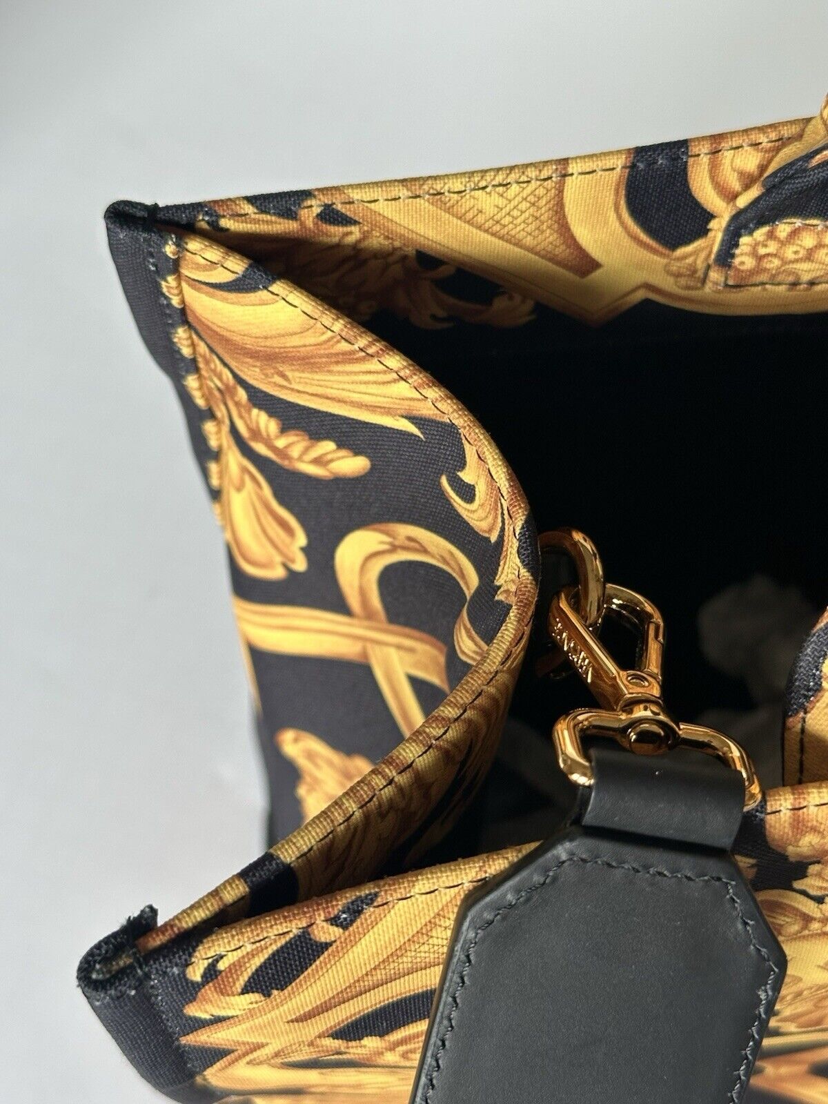 Versace Top Handle Small Tote Fabric/Leather Black/Gold Bag 1014570 IT NWT