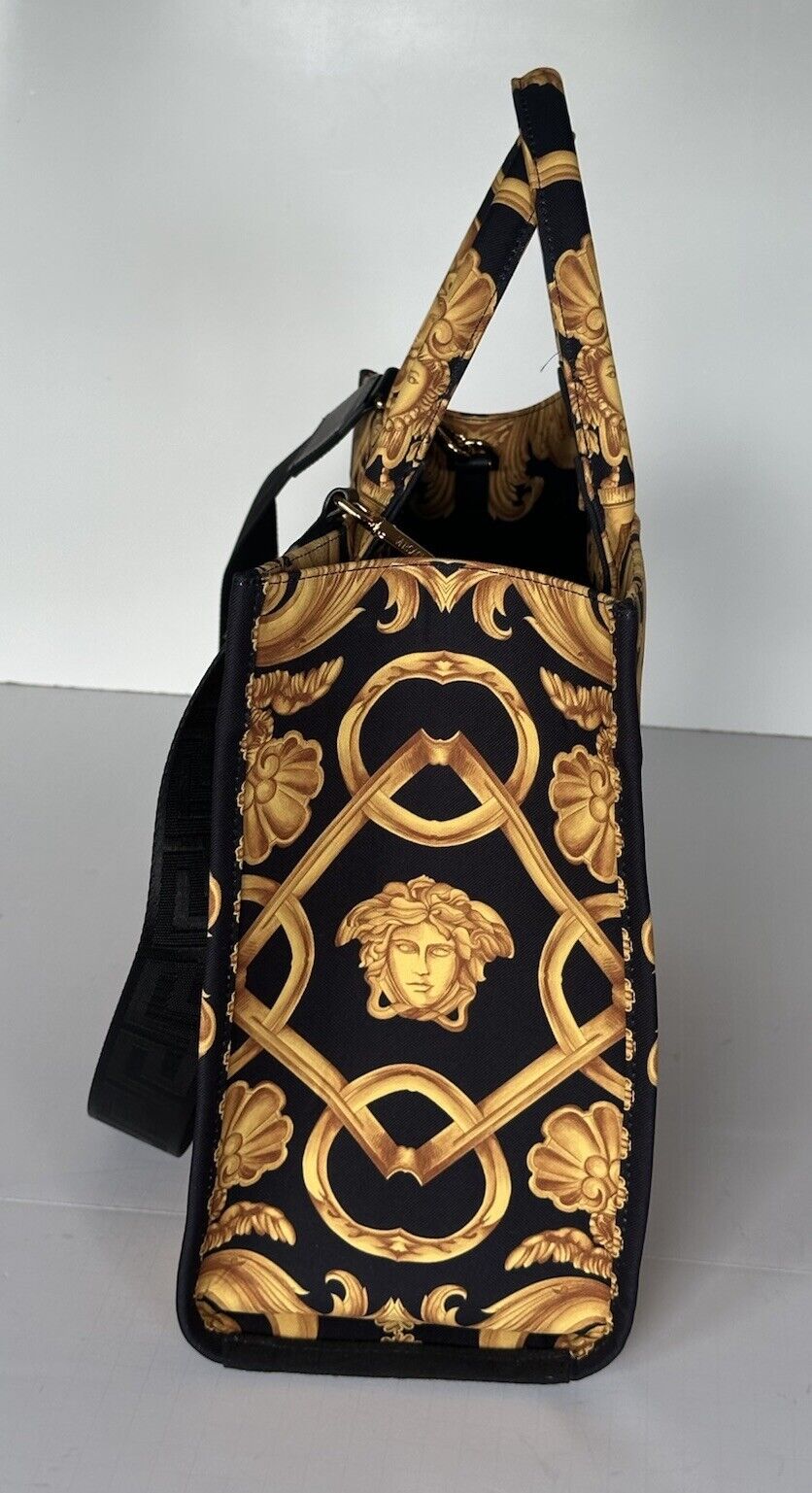 Versace Top Handle Small Tote Fabric/Leather Black/Gold Bag 1014570 IT NWT