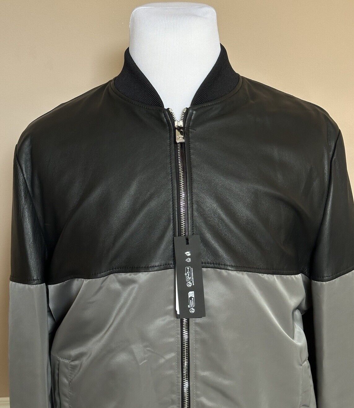 Versace Men’s Leather/Nylon Jacket Black/Gray 42 US (52 Eu) IT 1014408 NWT $2500