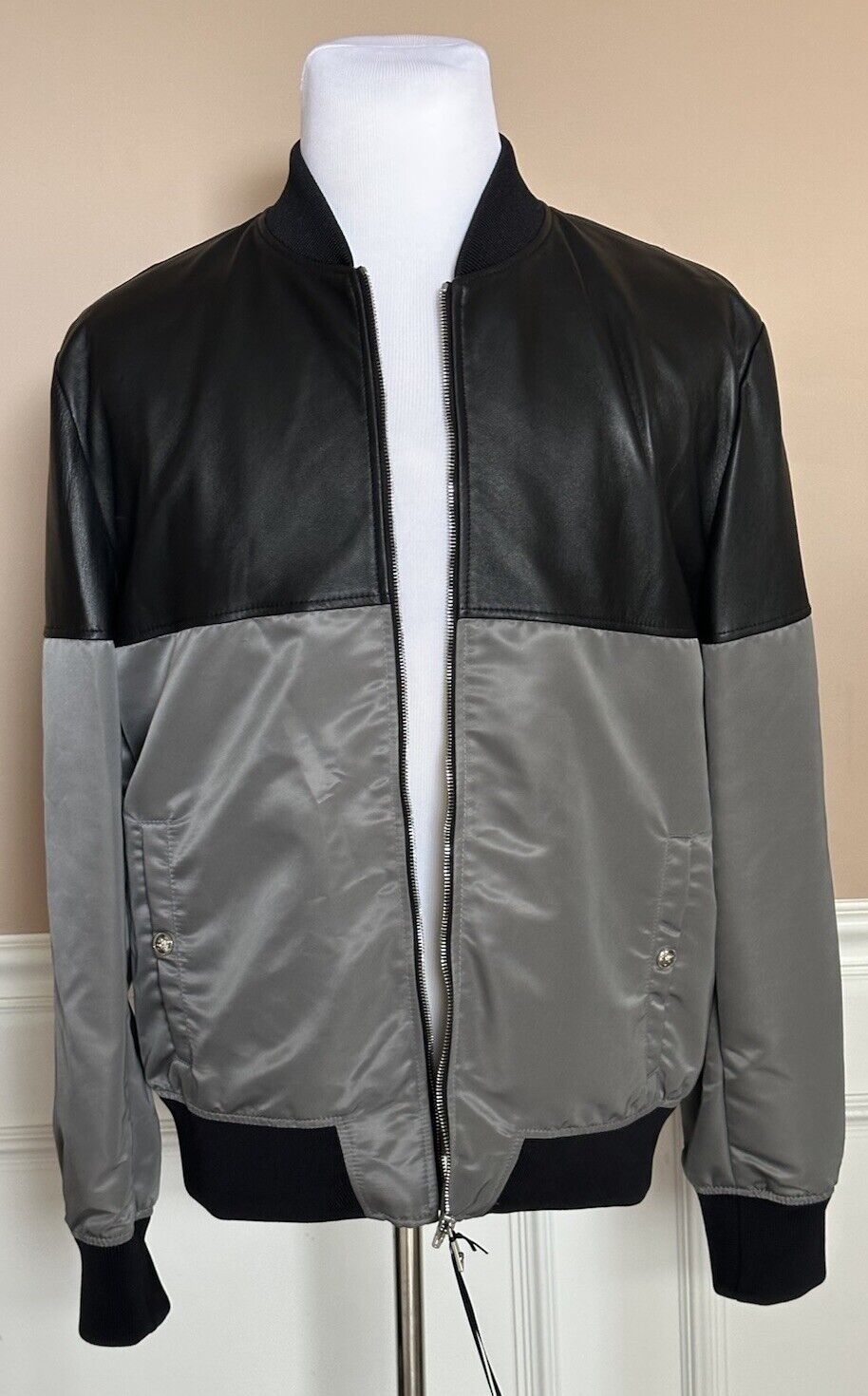 Versace Men’s Leather/Nylon Jacket Black/Gray 42 US (52 Eu) IT 1014408 NWT $2500