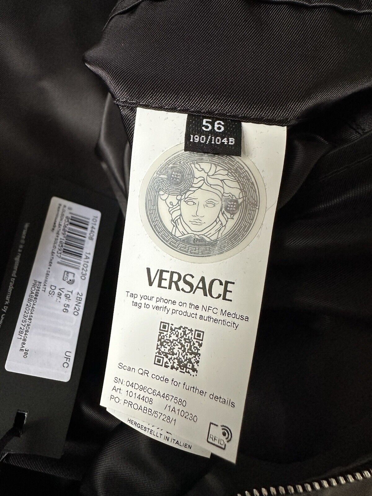 Versace Men’s Leather/Nylon Jacket Black/Gray 46 US (56 Eu) IT 1014408 NWT $2500