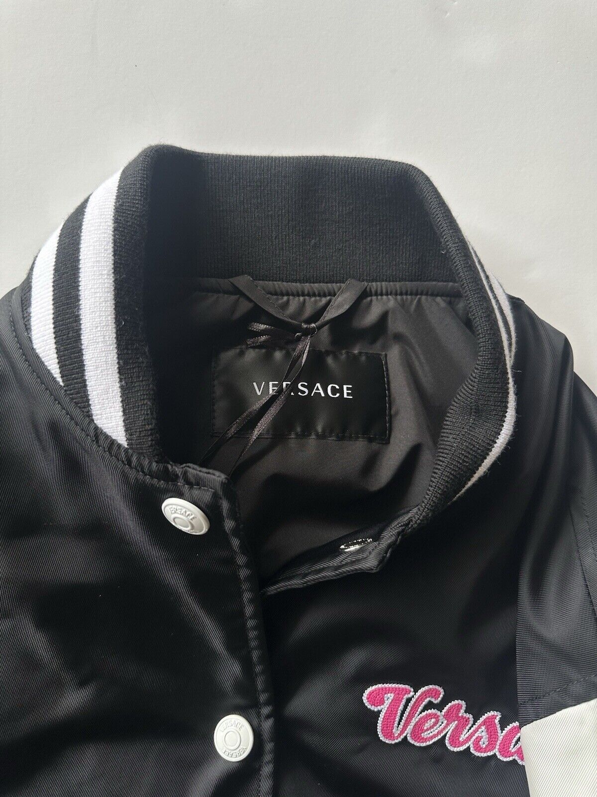 Versace Women's Blouson Nylon/Fabric Logo Jacket Black 8 US (42 Euro) NWT $1900