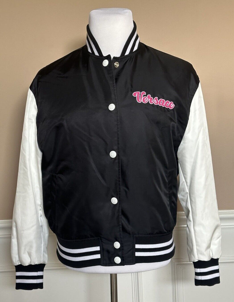 Versace Women's Blouson Nylon/Fabric Logo Jacket Black 10 US (46 Euro) NWT $1900