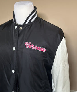 Versace Women's Blouson Nylon/Fabric Logo Jacket Black 10 US (46 Euro) NWT $1900