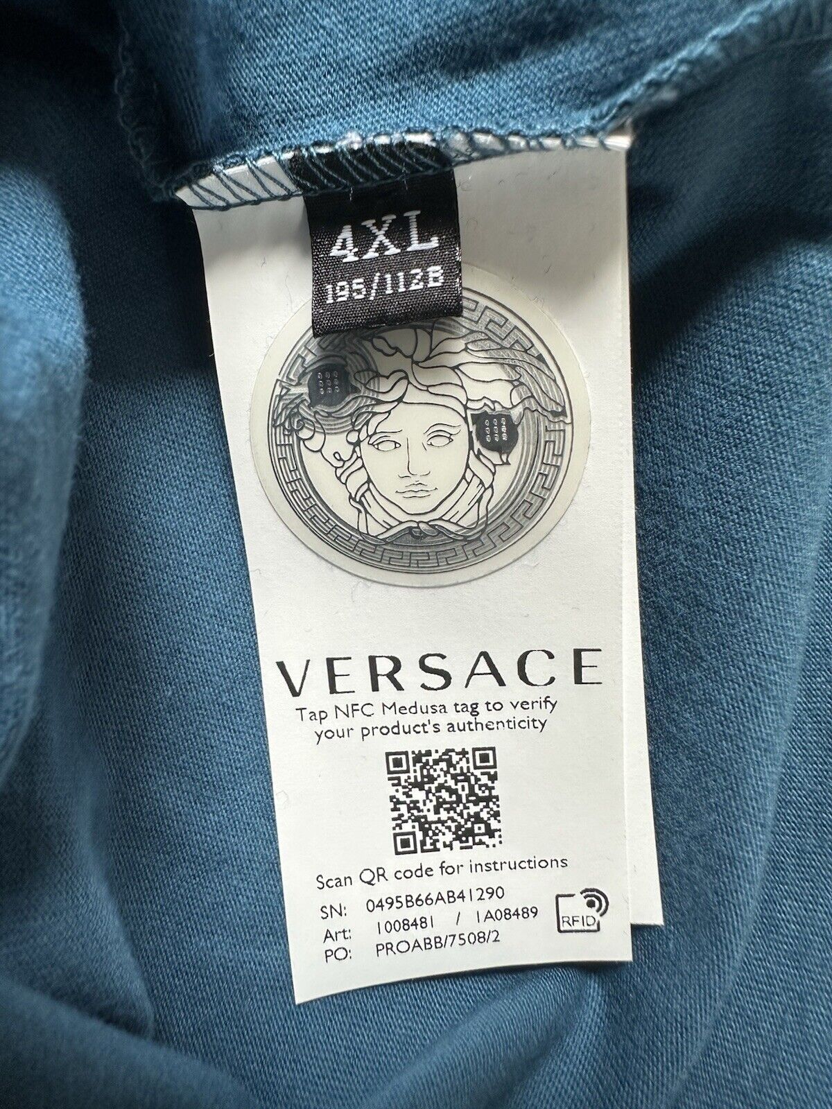 Versace Medusa Embroidered Logo Blue Cotton Jersey T-Shirt 4XL 1008481 NWT $475