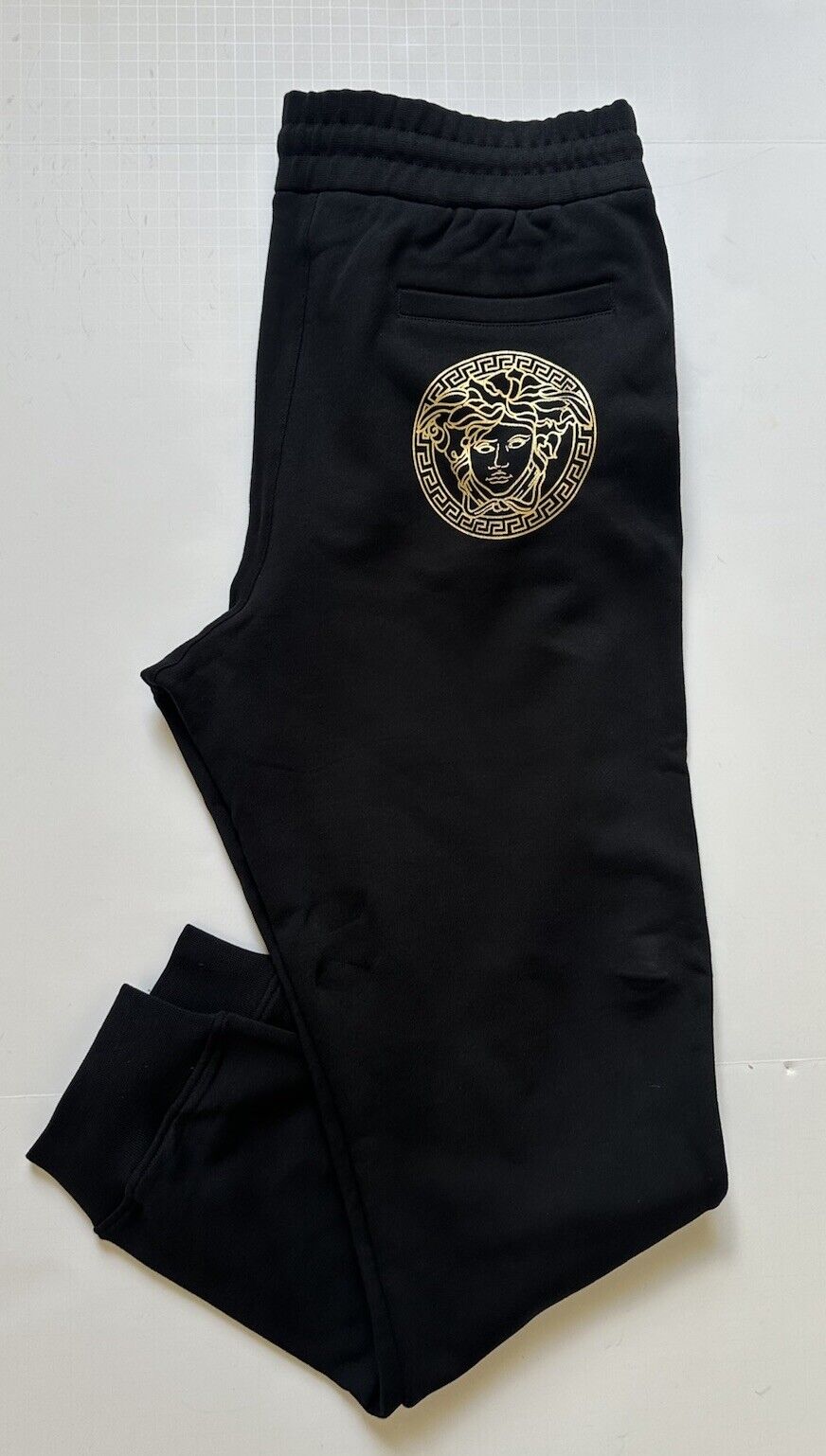 Versace Gold Medusa Printed Black Cotton Activewear Pants 2XL A89525S NWT $700