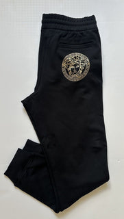 Versace Gold Medusa Printed Black Cotton Activewear Pants XS A89515S NWT $700